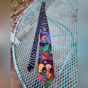 Vintage 1993 Looney Tunes Tie Underwater Scene Elmer Fudd Bugs Taz Marvin
